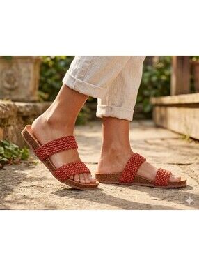 NEW SO Red Jeanna Braided Strappy Slide Sandals